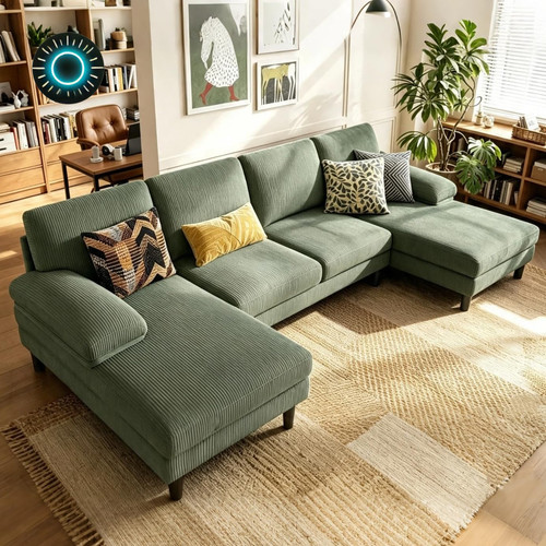 Green shaped sectional couch - sectional,